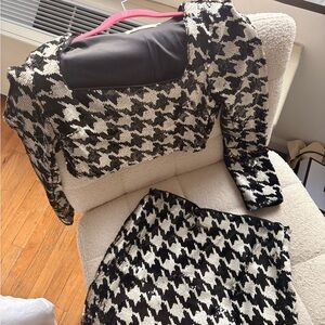 ASTR the Label Black and White Houndstooth Skirt and Jacket Set